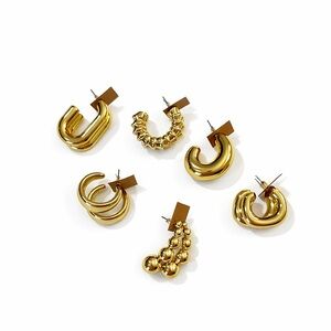 Chic Gold-Tone Textured Fashion Hoop Earrings Set of 6